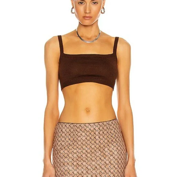 Sandy Liang Jeep Bralette + Summer Cardigan in Cocoa (S)